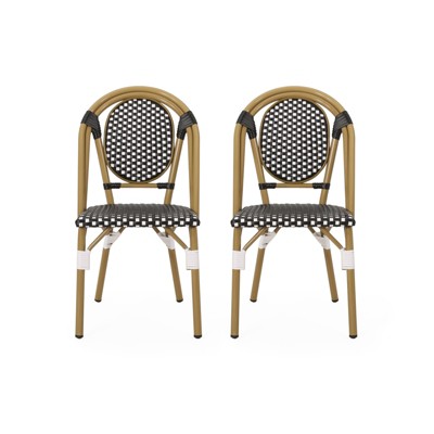 DSVIMOY 2pcs Outdoor French Armless Bistro Chairs, White&Black, 18.5"*21.5"*35"