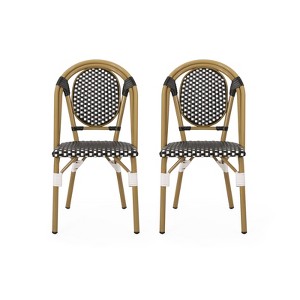 DSVIMOY 2pcs Outdoor French Armless Bistro Chairs, White&Black, 18.5"*21.5"*35" - 1 of 4