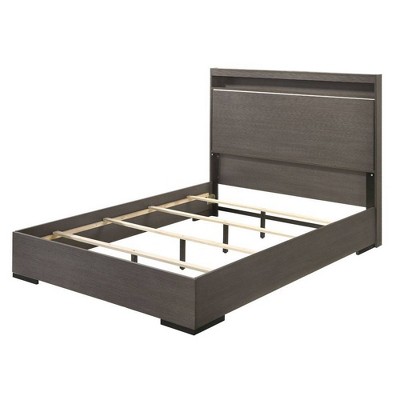 Queen Gray Oak Upholstered Bed with LED Headboard