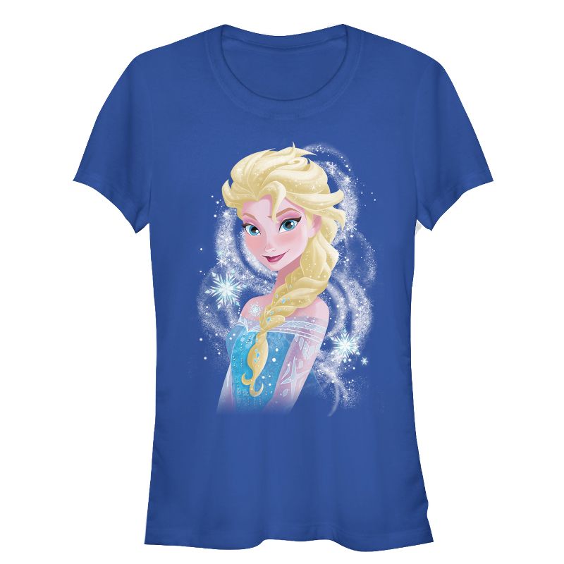 Juniors Womens Frozen Elsa Sparkle Profile T-Shirt, 1 of 4