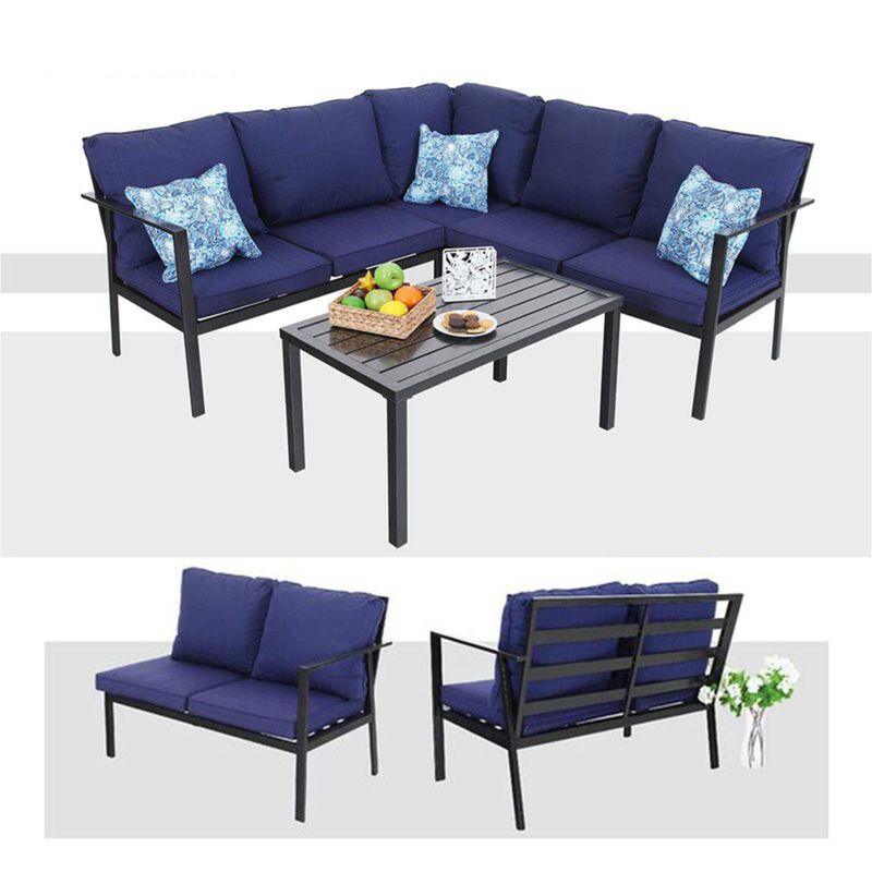 4pc Patio Corner Conversation Set - Blue - Captiva Designs, 3 of 11