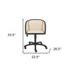 HomeRoots Beige and Black Solid Wood Steel And Cane Rattan Adjustable Swivel Rolling Office Chair - 3 of 4