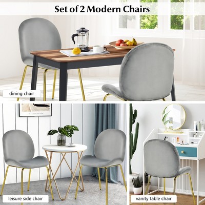 Gray Velvet Upholstered High Back Side Chair with Wood and Metal Frame