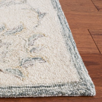 Ivory and Sage Floral Handmade Wool Tufted Area Rug, 3' x 5'