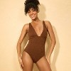 Women's Crochet Plunge High Leg Medium Coverage One Piece Swimsuit - Shade & Shore™ Brown - 3 of 3