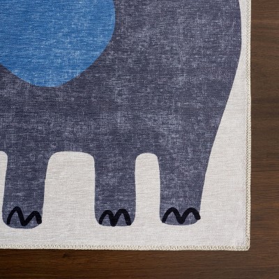 4' x 6' Red and Multicolor Synthetic Kids' Animal Print Area Rug