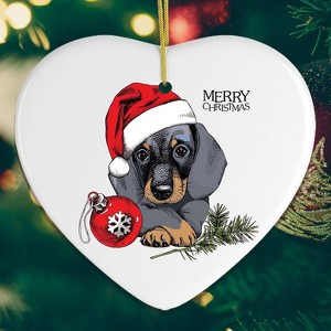 Dachshund Christmas Ornament, Cute Dog with Santa Hat| OrnamentallyYou - 1 of 4