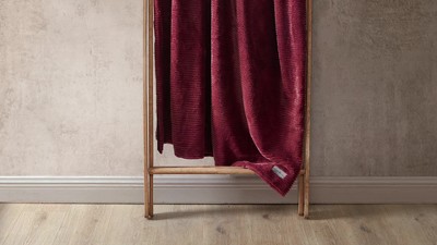 Cozy Ribbed Sherpa Fleece Throw Blanket - Reversible and Packable