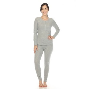 White Mark Women's Waffle Pajama Set - 1 of 4