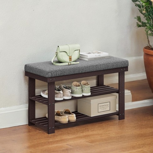 Entryway 3-tier Bamboo Bench selling Living Room Storage Shoe Rack