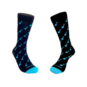 Teal and Black Guitar Patterned Socks from the Sock Panda (Men's Sizes Adult Large) - 1 of 4