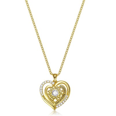 Molenia Sunflower Necklace for Women, You Are My Sunshine Heart Pendant, 925 Sterling Silver 14K Gold 5A Cubic Zirconia, Anniversary Birthday Gift