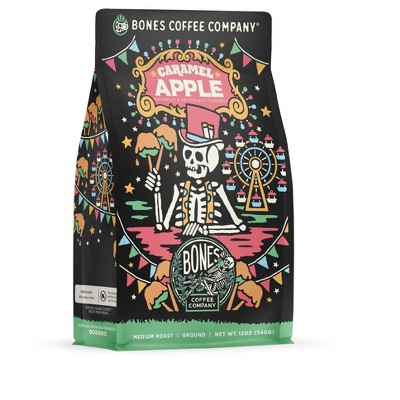 Bones Coffee Company Caramel Apple Ground Coffee Beans Caramel Apple Flavor 12 oz Medium Roast (Ground)