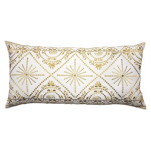 30"x15" Edie@Home Embroidered Tile Oblong Indoor Outdoor Throw Pillow Yellow: Woven Polyester, Zipper Closure, Spot Clean - 1 of 4