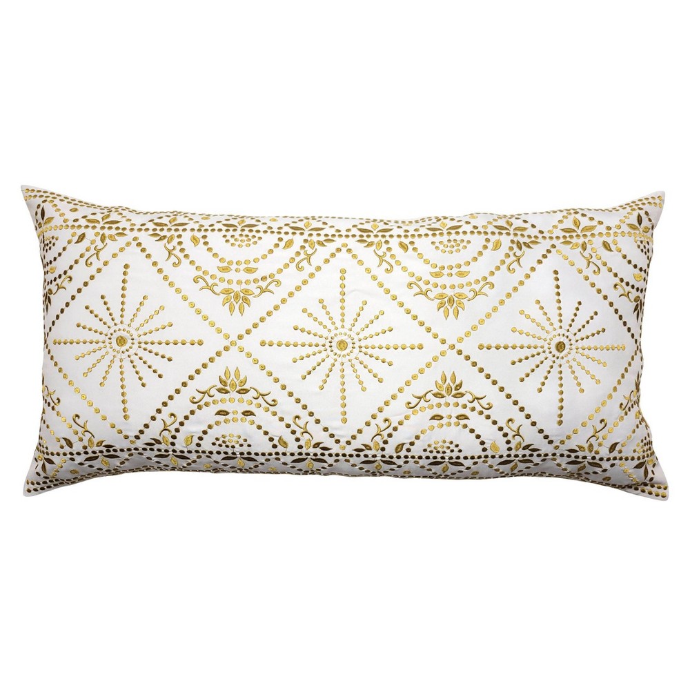 Photos - Pillow 30"x15" Edie@Home Embroidered Tile Oblong Indoor Outdoor Throw  Yellow: Woven Polyester, Zipper Closure, Spot Clean