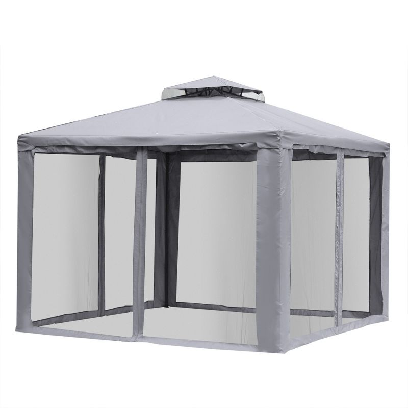 Outsunny Patio Gazebo, Outdoor Canopy Shelter with 2-Tier Roof and Netting, Steel Frame for Garden, Lawn, Backyard, and Deck, 4 of 7
