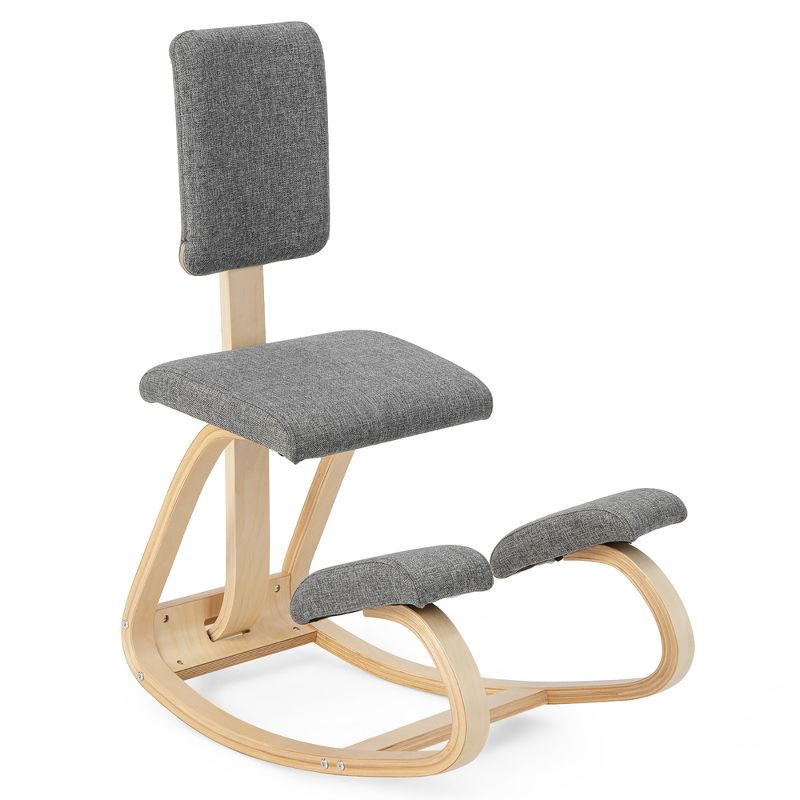 Costway Ergonomic Kneeling Chair Upright Posture Velvet Support Chair with Backrest Black\Grey, 1 of 11