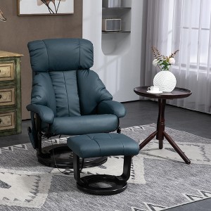 CIPACHO Swivel Recliner with Ottoman Faux Leather Reclining Chair with Massage Footstool Remote and Side Pocket Blue - 1 of 4