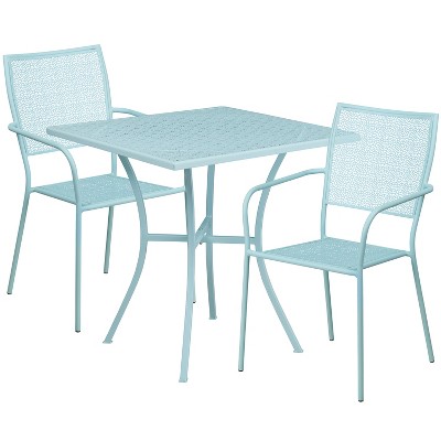 Emma and Oliver Commercial Grade 28" Square Metal Garden Patio Table Set w/ 2 Square Back Chairs