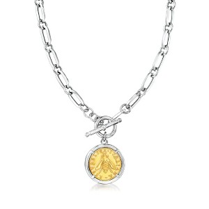 Ross-Simons Italian Replica Bee Lira Coin Necklace in Sterling Silver and 18kt Gold Over Sterling - 1 of 4