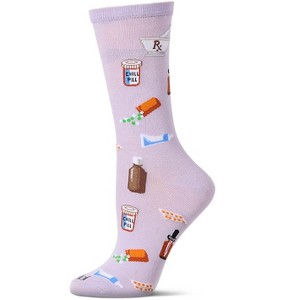 Memoi Women's RX-Themed Rayon Blend Novelty Crew Sock Lavender 9-11 - 1 of 4