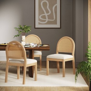 Nathan James Rattan Curved Dining Chair Natural Boucle: Upholstered Cotton, Wood Frame, Armless Design - 1 of 4