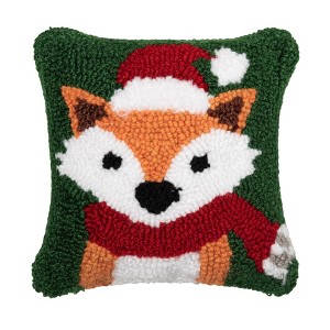 C&F Home 8" x 8"  Woodland Fox Hooked Christmas Throw Pillow - 1 of 3