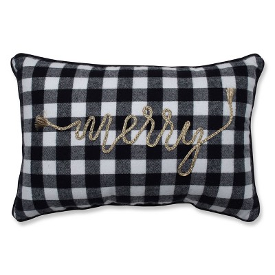 Merry Check Square Throw Pillow Black/White - Pillow Perfect: Modern Style, Weather & Fade-Resistant, Indoor Use