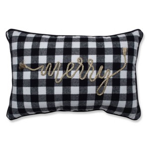 Merry Check Square Throw Pillow Black/White - Pillow Perfect: Modern Style, Weather & Fade-Resistant, Indoor Use - 1 of 4