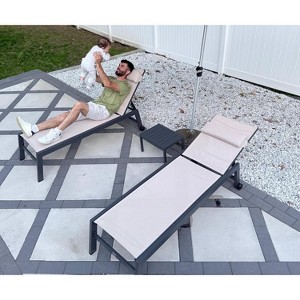 PURPLE LEAF Outdoor Lounge Chair Set Aluminum Patio Chaise Lounger with Side Table and Pillow for Outside Pool Beach Sunbathing Tanning Recliner - 1 of 4