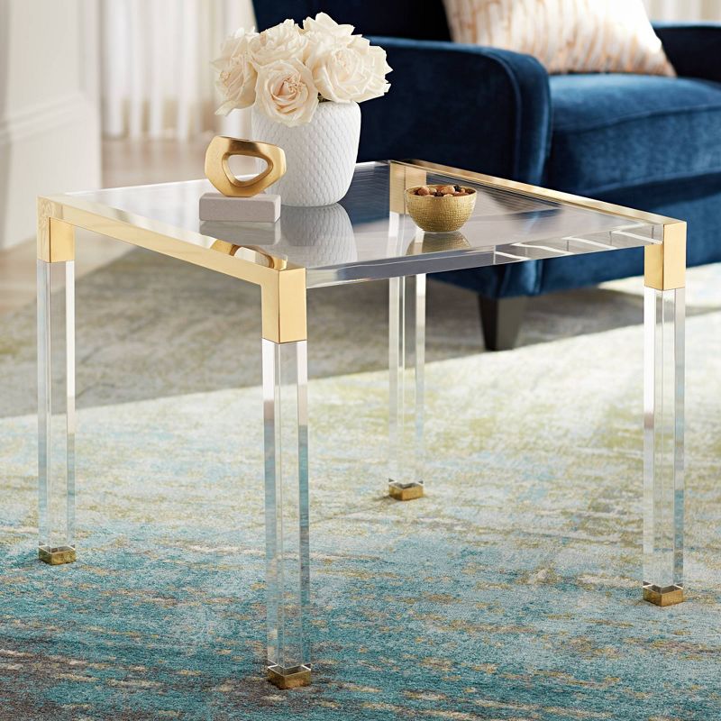 55 Downing Street Hanna Modern Cast Acrylic Accent Side End Table 23 1/2" x 24" Clear Gold for Living Family Room Bedroom Bedside Entryway Office Home, 2 of 9