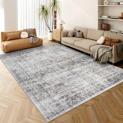 Washable Floral Rug Thin Non-Slip Low Pile Area Rug Stain Resistant Foldable Space-Saving Carpet Mat for Entryway
