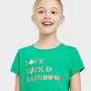 Girls' Short Sleeve 'Love Luck & Rainbows' St. Patrick's Day Graphic T-Shirt - Cat & Jack™ Bright Green - image 2 of 3