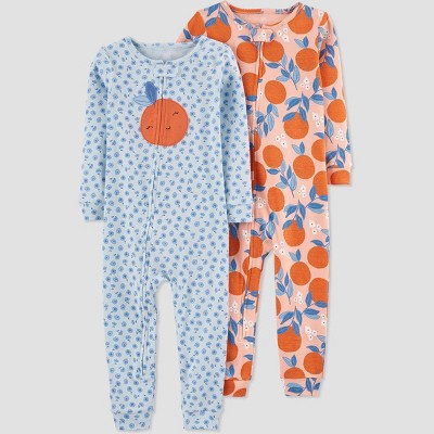 Carter's Just One You® Baby Girls' Peaches Footed Pajama - Blue/Orange 9M