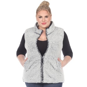 Plus Size Zip up High Pile Fleece vest -White Mark - 1 of 4