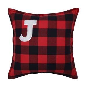 17"x17" Indoor Christmas Buffalo Plaid J Square 16.5-inch Throw Pillow  - Pillow Perfect - 1 of 3
