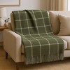 HomeRoots 50" X 67" Olive Green And White Cotton Blend Woven Plaid Throw Blanket with Fringe - 2 of 4