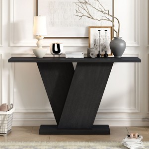 Okak Modern Console Table with Natural Wood Veneer, Accent Table with V-Shape Base, Entrance Table for Living Room, Hallway, Foyer - 1 of 4