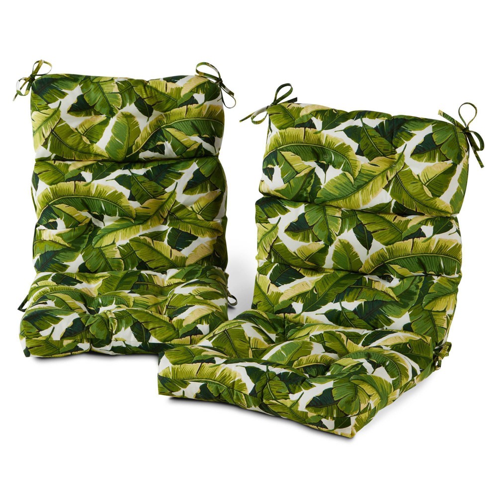 Kensington Garden 2pc 24"x22" Outdoor Seat and Back Chair Cushion Set Palm Leaves White: UV & Water-Resistant, Polyester Fill