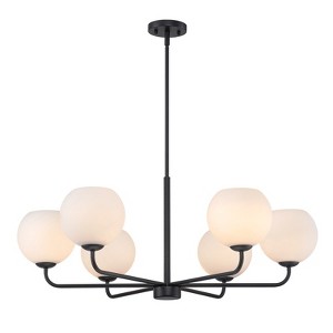LLHZSY 35 2/5" Milky White Glass Globes Chandelier 6-Light Iron & Glass Fixture, Adjustable-Black - 1 of 4