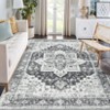 Washable Vintage Rug Non Slip Low Pile Rug Soft Retro Medallion Distressed Throw Floor Cover Foldable Indoor Carpet for Living Room Bedroom Playroom - 2 of 4