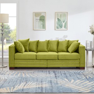 84.5'' Velvet Upholstered 3-Seater Sofa with Square Arms and Nailhead Trim, Hidden Storage - 1 of 4