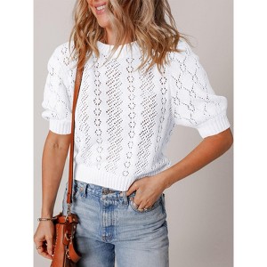 Clearlove Short Sleeve Sweater for Women Summer Business Casual Dressy Outfits Work Tops Lightweight Spring Blouses 2025 - 1 of 4