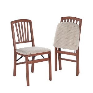 2pc Slat Back Folding Chairs Cherry - Stakmore: Solid Hardwood, Padded Seat, No Assembly Required - 1 of 4