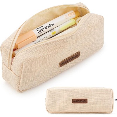 Paaaawaters Small Pencil Case Student Pencil Pouch Coin Pouch Cosmetic Bag Office Stationery Organizer For Teen School-Beige