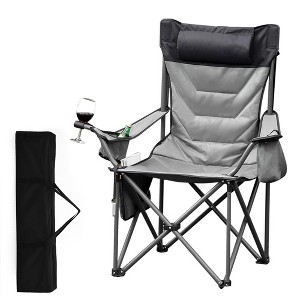 GustoWave Oversized Camping Chair, Heavy Duty Lawn Chair with Cooler Bag, Steel Frame Collapsible, Quad Lumbar Back Folding Chair - 1 of 4