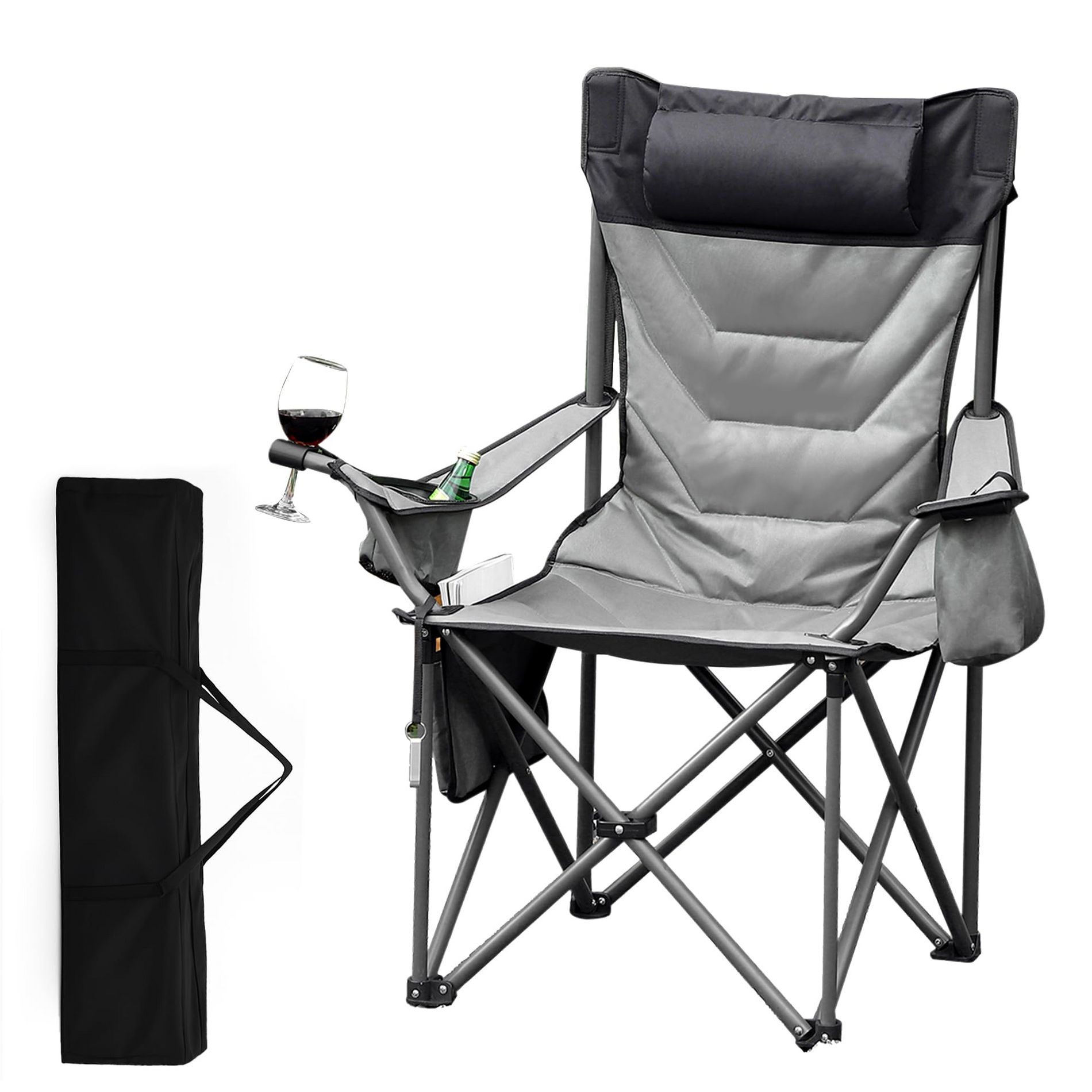 Oversized Padded Camp Chair£¬Heavy Duty Camping Chair 500Lbs Capacity with High Back Support & Headrest, Folding Portable Camping Chair