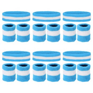 Unique Bargains Terry Cloth Sports Athletic Gym Working Out Headband Wristband Sweatband 6 Sets - 1 of 4