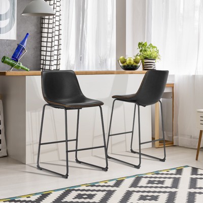 FURNIinspire Counter And Bar Stools Armless Faux Leather Barstools With Metal Legs And Footrest, Dining Chairs For Kitchen, Black, 20"*19"*39"
