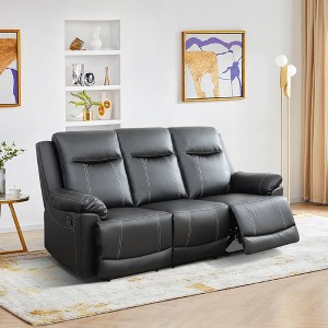 MAYEERTY Reclining Sofa, 3-Seat Breathable Semi-PU Leather Recliner with Adjustable Backrests for Living Room, Black - 1 of 4